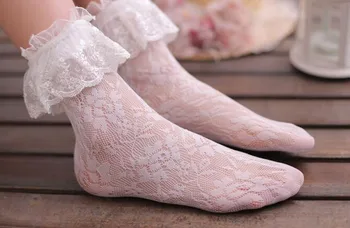 10 пар/лот, женские пикантные однотонные кружевные носки в корейском стиле, кружевные носки до щиколотки с рюшами и оборками, женские однотонные весенние носки - Изображение 2  
