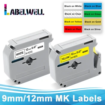Labelwell 1ШТ 9/12 мм MK231 Ленты для этикеток M-K231 MK-231 Совместимые для Brother P-Touch PT65 PT70 PT85 PT90 PT80 PT100 Производитель этикеток - Изображение 1  
