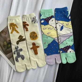 Новые мультяшные креативные носки Таби, Женские хлопковые уютные дышащие разноцветные носки с изображением Леса, куклы-робота, Счастливые Забавные японские носки с носком - Изображение 1  