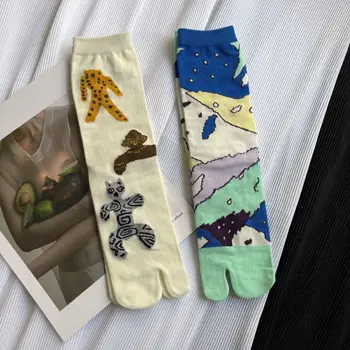 Новые мультяшные креативные носки Таби, Женские хлопковые уютные дышащие разноцветные носки с изображением Леса, куклы-робота, Счастливые Забавные японские носки с носком - Изображение 2  