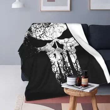 Одеяла с Черепом Карателя, Пушистое Покрывало, Украшение домашнего Дивана, Легкие Покрывала - Изображение 2  