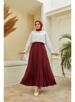 Шифоновые мусульманские юбки, женская плиссированная длинная юбка, юбка Макси, Однотонное полуплатье, Женское исламское длинное платье Abaya, одежда из Дубая - Изображение 1  