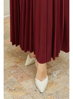 Шифоновые мусульманские юбки, женская плиссированная длинная юбка, юбка Макси, Однотонное полуплатье, Женское исламское длинное платье Abaya, одежда из Дубая - Изображение 2  