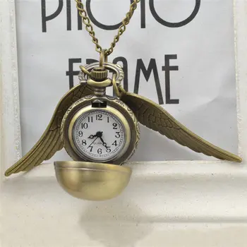 Элегантные кварцевые часы-снитч, очаровательные винтажные карманные часы-брелок с крыльями Ангела, подвесные часы, ожерелье, цепочка для мужчин и женщин - Изображение 1  